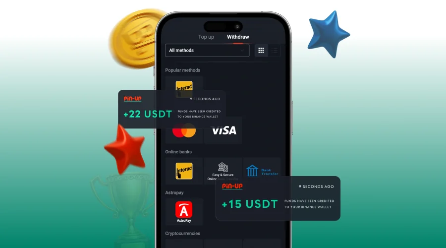 Métodos de pago en Pin Up Bet